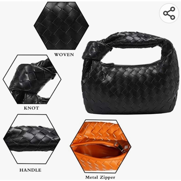 Women's Pu Leather Wooven Pattern Knot Shoulder Handbag - Picture 4 of 5